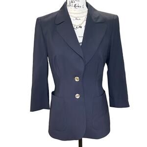 Escada Blazer Black Gold Buttons 2 Button Closure New Wool Jacket 38 Classic